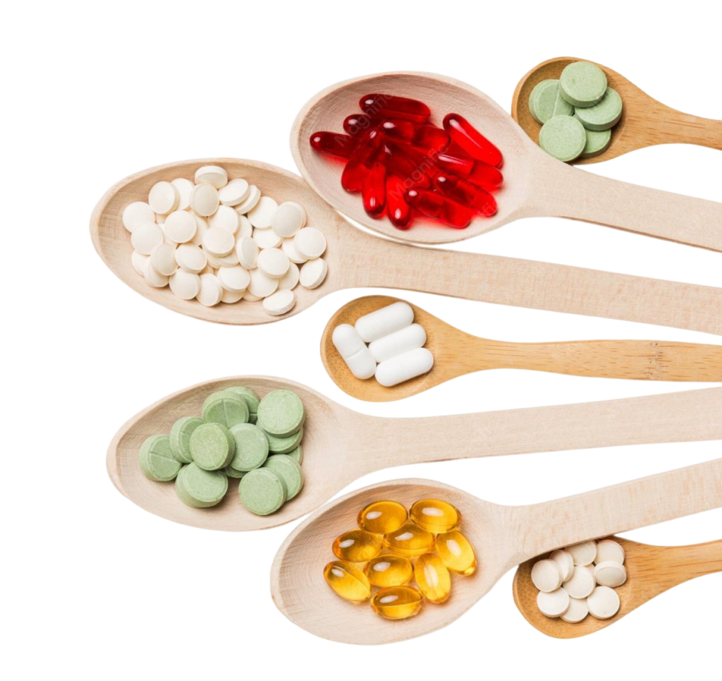 Supplementen in glas en verpakking